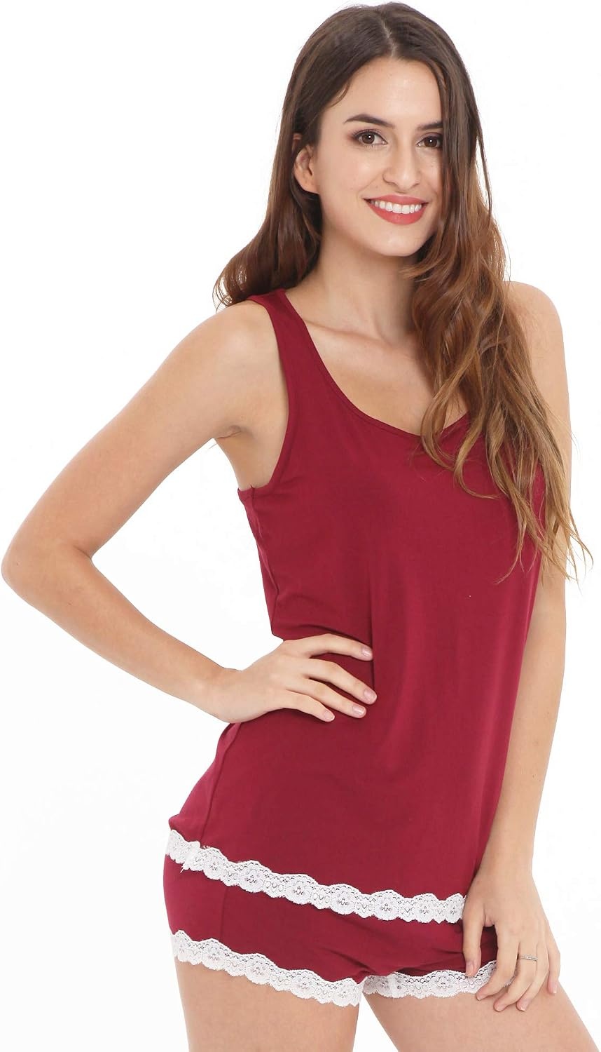 image:imageGYS Bamboo Viscose Tank Pajamas for Women Cooling Pjs Set for Hot Flashes Sleeveless Top amp Shorts Pajama Sets Moisture Wicking Sleepwear Night Sweats Comfort Soft LightweightWine Red