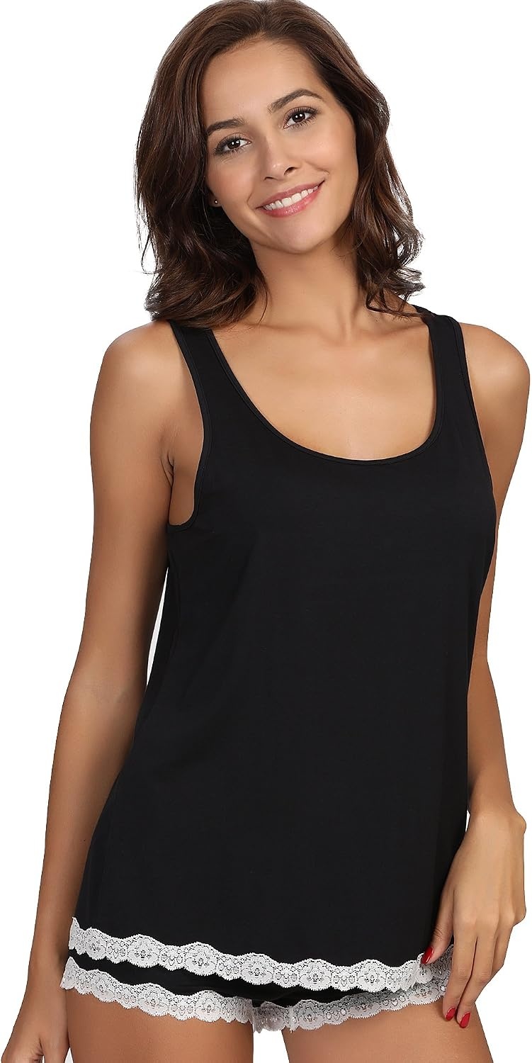 image:imageGYS Bamboo Viscose Tank Pajamas for Women Cooling Pjs Set for Hot Flashes Sleeveless Top amp Shorts Pajama Sets Moisture Wicking Sleepwear Night Sweats Comfort Soft LightweightBlack