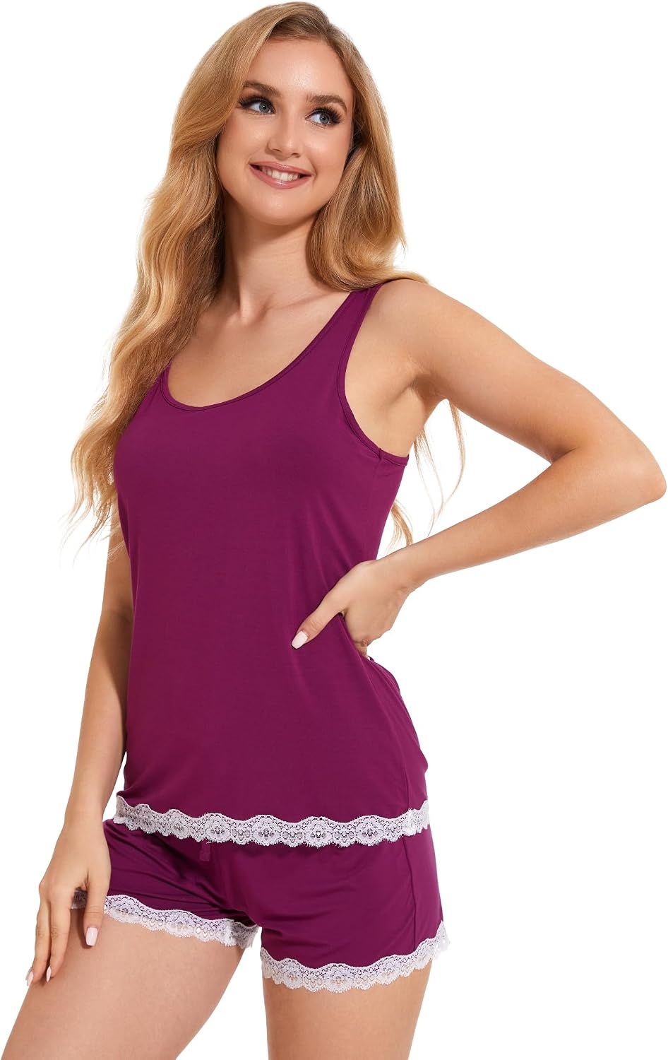 image:imageGYS Bamboo Viscose Tank Pajamas for Women Cooling Pjs Set for Hot Flashes Sleeveless Top amp Shorts Pajama Sets Moisture Wicking Sleepwear Night Sweats Comfort Soft LightweightDark Purple