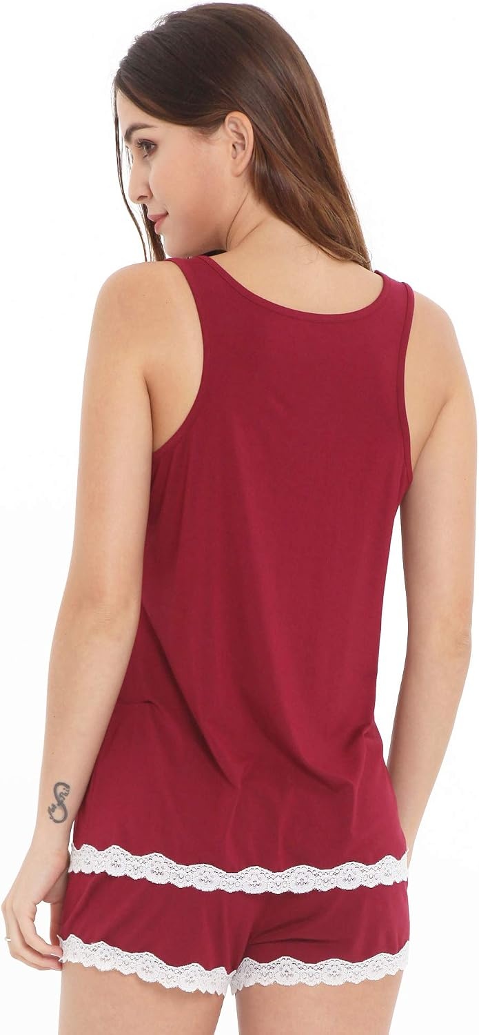 image:imageGYS Bamboo Viscose Tank Pajamas for Women Cooling Pjs Set for Hot Flashes Sleeveless Top amp Shorts Pajama Sets Moisture Wicking Sleepwear Night Sweats Comfort Soft LightweightWine Red