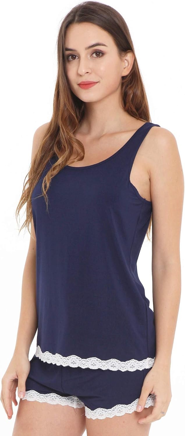 image:imageGYS Bamboo Viscose Tank Pajamas for Women Cooling Pjs Set for Hot Flashes Sleeveless Top amp Shorts Pajama Sets Moisture Wicking Sleepwear Night Sweats Comfort Soft LightweightNavy