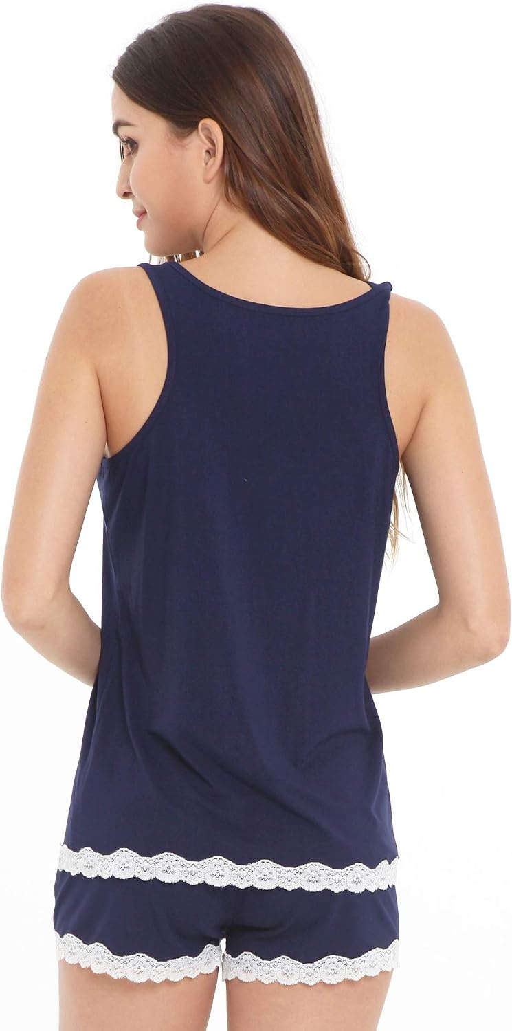image:imageGYS Bamboo Viscose Tank Pajamas for Women Cooling Pjs Set for Hot Flashes Sleeveless Top amp Shorts Pajama Sets Moisture Wicking Sleepwear Night Sweats Comfort Soft LightweightNavy