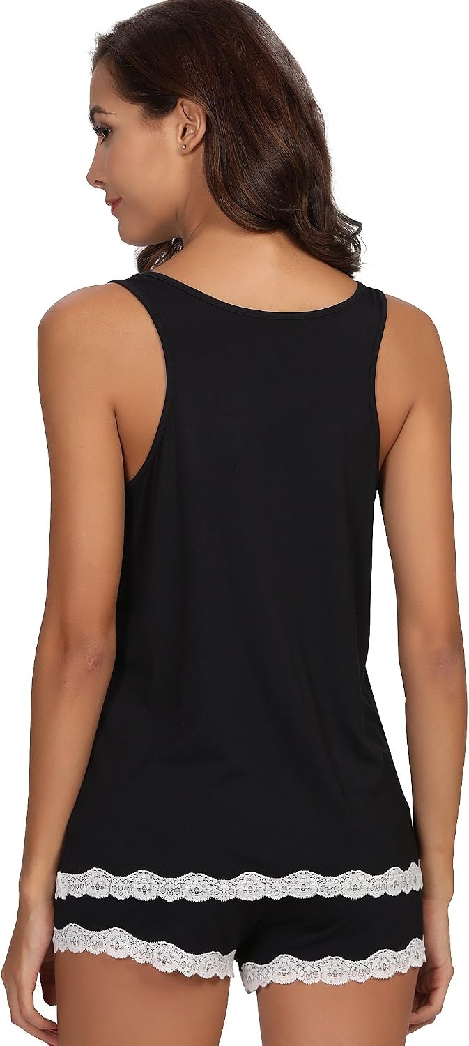 image:imageGYS Bamboo Viscose Tank Pajamas for Women Cooling Pjs Set for Hot Flashes Sleeveless Top amp Shorts Pajama Sets Moisture Wicking Sleepwear Night Sweats Comfort Soft LightweightBlack