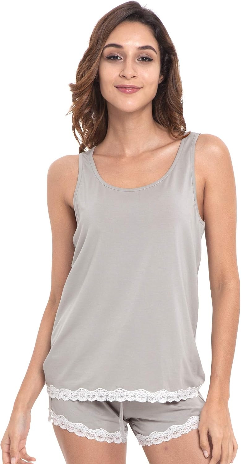 image:imageGYS Bamboo Viscose Tank Pajamas for Women Cooling Pjs Set for Hot Flashes Sleeveless Top amp Shorts Pajama Sets Moisture Wicking Sleepwear Night Sweats Comfort Soft LightweightLight Grey