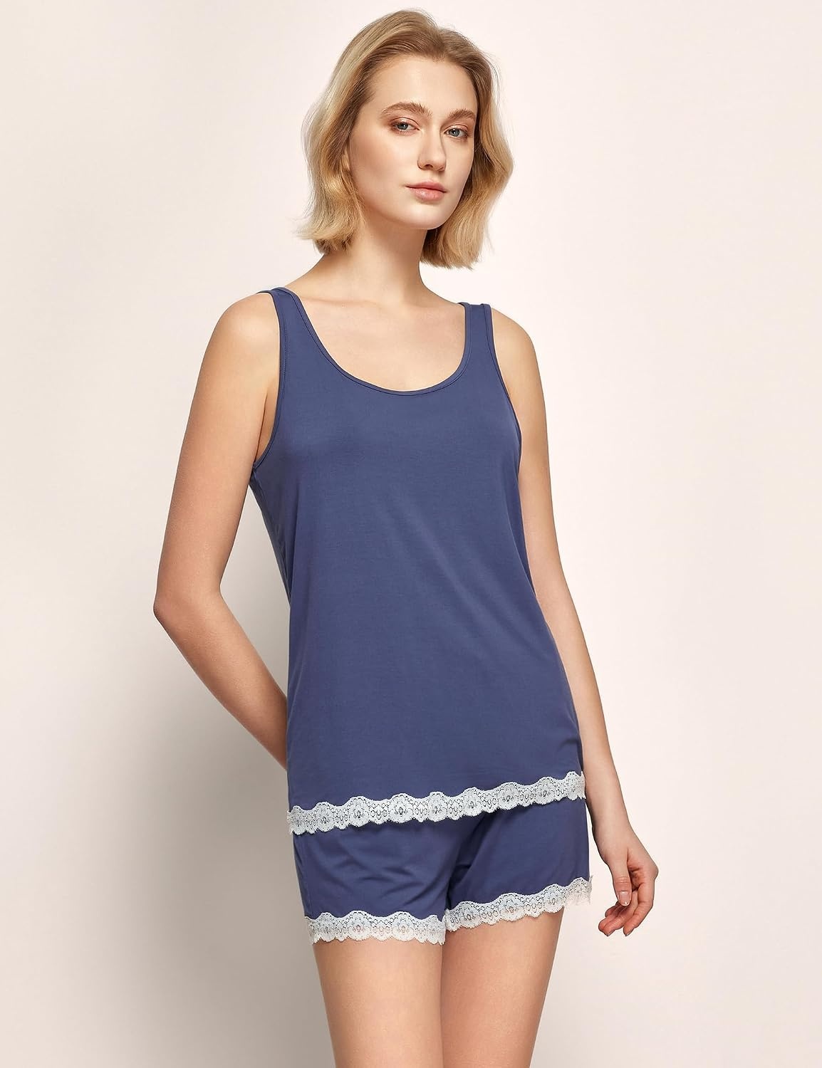 image:imageGYS Bamboo Viscose Tank Pajamas for Women Cooling Pjs Set for Hot Flashes Sleeveless Top amp Shorts Pajama Sets Moisture Wicking Sleepwear Night Sweats Comfort Soft LightweightIndigo