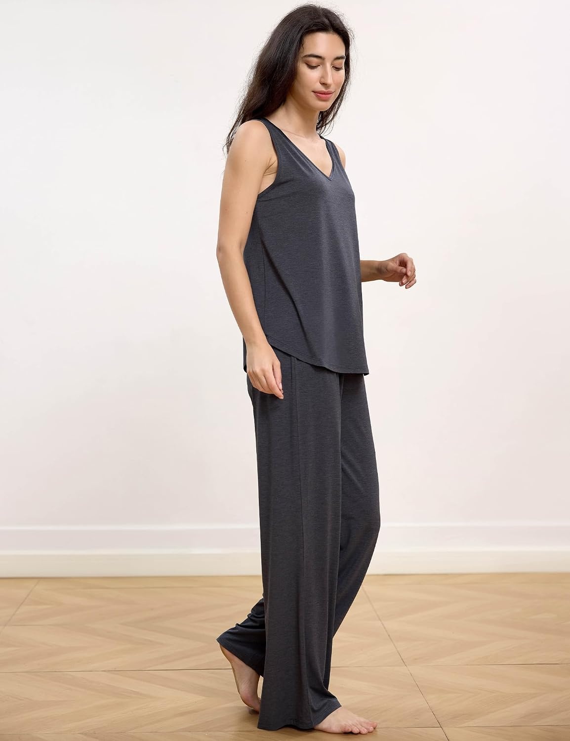 image:imageGYS Cooling Bamboo Viscose Pajamas for Women Sleeveless Tank Top amp Pants Pjs Set MoistureWicking for Night Sweats ButterySoft 2 Piece Lounge Sleep SetDark Heather Grey