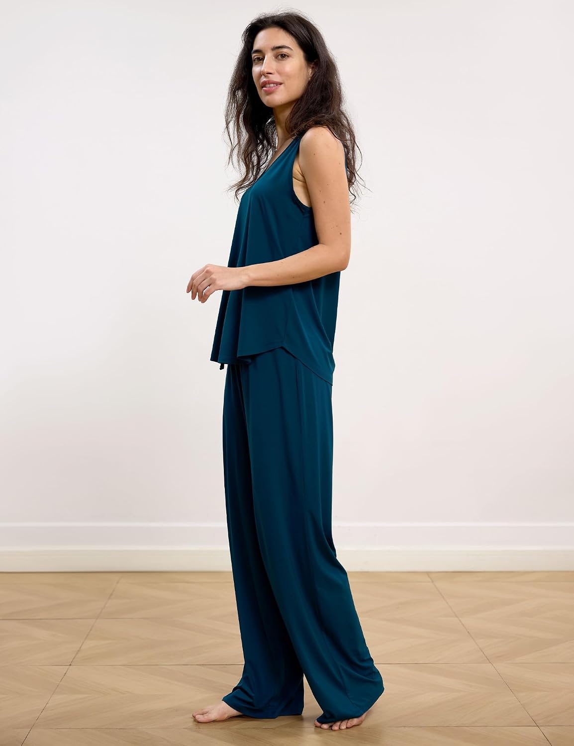 image:imageGYS Cooling Bamboo Viscose Pajamas for Women Sleeveless Tank Top amp Pants Pjs Set MoistureWicking for Night Sweats ButterySoft 2 Piece Lounge Sleep SetInk Blue