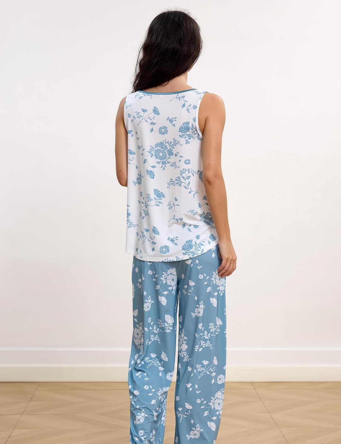 image:imageGYS Cooling Bamboo Viscose Pajamas for Women Sleeveless Tank Top amp Pants Pjs Set MoistureWicking for Night Sweats ButterySoft 2 Piece Lounge Sleep SetLight Green Floral