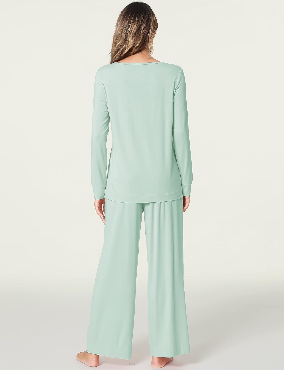 image:imageGYS Womens Bamboo Viscose Cooling Lace Trim Pajama Set Moisture wicking Breathable Tagless Soft stretch Long sleeve Elastic waist 2 pockets for night sweats amp loungeB Green