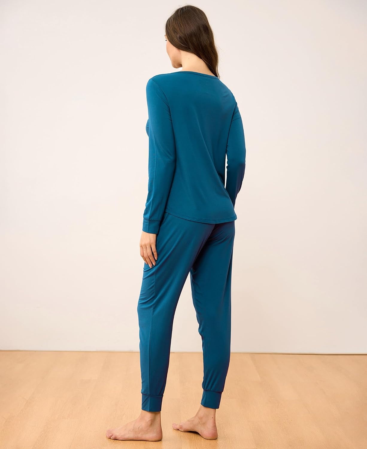 image:imageGYS Womens Bamboo Viscose Pajama Set Wide Waistband Cooling Drwastring Moisture wicking Breathable No pinch Jogger pants Soft stretch for night sweats amp Christmas loungeTeal Blue