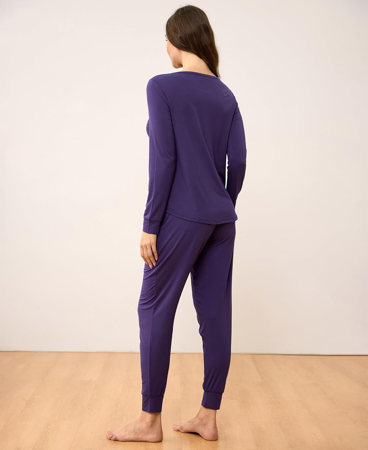 image:imageGYS Womens Bamboo Viscose Pajama Set Wide Waistband Cooling Drwastring Moisture wicking Breathable No pinch Jogger pants Soft stretch for night sweats amp Christmas loungePurple