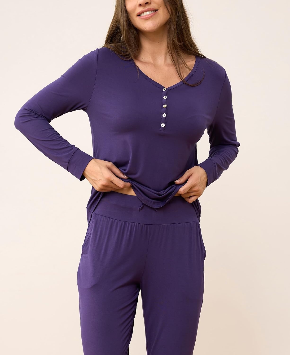 image:imageGYS Womens Bamboo Viscose Pajama Set Wide Waistband Cooling Drwastring Moisture wicking Breathable No pinch Jogger pants Soft stretch for night sweats amp Christmas loungePurple
