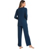 GYS Women’s Bamboo Viscose Cooling Lace Trim Pajama Set | Moisture wicking, Breathable, Tagless, Soft stretch, Long sleeve, Elastic waist, 2 pockets, for night sweats & lounge(A-ink Blue)