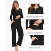 GYS Women’s Bamboo Viscose Cooling Lace Trim Pajama Set | Moisture wicking, Breathable, Tagless, Soft stretch, Long sleeve, Elastic waist, 2 pockets, for night sweats & lounge(C – Black)