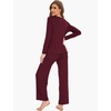 GYS Women’s Bamboo Viscose Cooling Lace Trim Pajama Set | Moisture wicking, Breathable, Tagless, Soft stretch, Long sleeve, Elastic waist, 2 pockets, for night sweats & lounge(C – Wine)