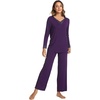 GYS Women’s Bamboo Viscose Cooling Lace Trim Pajama Set | Moisture wicking, Breathable, Tagless, Soft stretch, Long sleeve, Elastic waist, 2 pockets, for night sweats & lounge(A-deep Purple)
