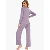 GYS Women’s Bamboo Viscose Cooling Lace Trim Pajama Set | Moisture wicking, Breathable, Tagless, Soft stretch, Long sleeve, Elastic waist, 2 pockets, for night sweats & lounge(C – Violet)