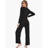 GYS Women’s Bamboo Viscose Cooling Lace Trim Pajama Set | Moisture wicking, Breathable, Tagless, Soft stretch, Long sleeve, Elastic waist, 2 pockets, for night sweats & lounge(C – Black)