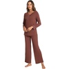 GYS Women’s Bamboo Viscose Cooling Lace Trim Pajama Set | Moisture wicking, Breathable, Tagless, Soft stretch, Long sleeve, Elastic waist, 2 pockets, for night sweats & lounge(A-cherry Mahogany)