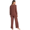 GYS Women’s Bamboo Viscose Cooling Lace Trim Pajama Set | Moisture wicking, Breathable, Tagless, Soft stretch, Long sleeve, Elastic waist, 2 pockets, for night sweats & lounge(A-cherry Mahogany)
