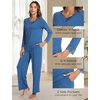 GYS Women’s Bamboo Viscose Cooling Lace Trim Pajama Set | Moisture wicking, Breathable, Tagless, Soft stretch, Long sleeve, Elastic waist, 2 pockets, for night sweats & lounge(A-prussian Blue)