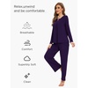 GYS Women’s Bamboo Viscose Cooling Lace Trim Pajama Set | Moisture wicking, Breathable, Tagless, Soft stretch, Long sleeve, Elastic waist, 2 pockets, for night sweats & lounge(C – Deep Purple)