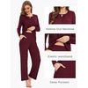 GYS Women’s Bamboo Viscose Cooling Lace Trim Pajama Set | Moisture wicking, Breathable, Tagless, Soft stretch, Long sleeve, Elastic waist, 2 pockets, for night sweats & lounge(C – Wine)