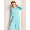 GYS Women’s Bamboo Viscose Cooling Lace Trim Pajama Set | Moisture wicking, Breathable, Tagless, Soft stretch, Long sleeve, Elastic waist, 2 pockets, for night sweats & lounge(A-aqua)