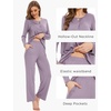 GYS Women’s Bamboo Viscose Cooling Lace Trim Pajama Set | Moisture wicking, Breathable, Tagless, Soft stretch, Long sleeve, Elastic waist, 2 pockets, for night sweats & lounge(C – Violet)