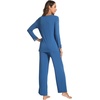 GYS Women’s Bamboo Viscose Cooling Lace Trim Pajama Set | Moisture wicking, Breathable, Tagless, Soft stretch, Long sleeve, Elastic waist, 2 pockets, for night sweats & lounge(A-prussian Blue)