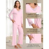 GYS Women’s Bamboo Viscose Cooling Lace Trim Pajama Set | Moisture wicking, Breathable, Tagless, Soft stretch, Long sleeve, Elastic waist, 2 pockets, for night sweats & lounge(A-pink)