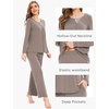 GYS Women’s Bamboo Viscose Cooling Lace Trim Pajama Set | Moisture wicking, Breathable, Tagless, Soft stretch, Long sleeve, Elastic waist, 2 pockets, for night sweats & lounge(C – Camel)