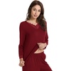 GYS Women’s Bamboo Viscose Cooling Lace Trim Pajama Set | Moisture wicking, Breathable, Tagless, Soft stretch, Long sleeve, Elastic waist, 2 pockets, for night sweats & lounge(A-wine)