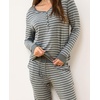 GYS Women’s Bamboo Viscose Pajama Set, Wide Waistband Cooling | Drwastring, Moisture wicking, Breathable, No pinch, Jogger pants, Soft stretch, for night sweats & Christmas lounge(Heather Grey Stripe)