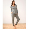 GYS Women’s Bamboo Viscose Pajama Set, Wide Waistband Cooling | Drwastring, Moisture wicking, Breathable, No pinch, Jogger pants, Soft stretch, for night sweats & Christmas lounge(Heather Grey Stripe)