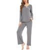 GYS Women’s Bamboo Viscose Cooling Lace Trim Pajama Set | Moisture wicking, Breathable, Tagless, Soft stretch, Long sleeve, Elastic waist, 2 pockets, for night sweats & lounge(C – Heather Grey)