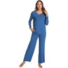 GYS Women’s Bamboo Viscose Cooling Lace Trim Pajama Set | Moisture wicking, Breathable, Tagless, Soft stretch, Long sleeve, Elastic waist, 2 pockets, for night sweats & lounge(A-prussian Blue)