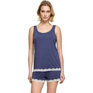 GYS Bamboo Viscose Tank Pajamas for Women Cooling Pjs Set for Hot Flashes | Sleeveless Top & Shorts Pajama Sets, Moisture Wicking Sleepwear, Night Sweats Comfort, Soft Lightweight(Indigo)