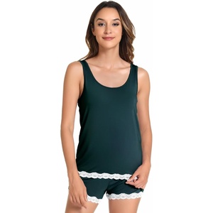 GYS Bamboo Viscose Tank Pajamas for Women Cooling Pjs Set for Hot Flashes | Sleeveless Top & Shorts Pajama Sets, Moisture Wicking Sleepwear, Night Sweats Comfort, Soft Lightweight(Peacock Green)