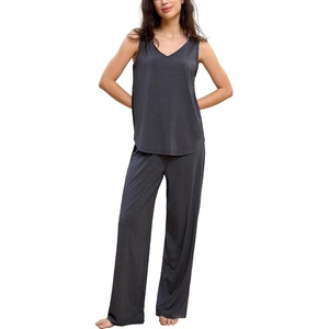 GYS Cooling Bamboo Viscose Pajamas for Women | Sleeveless Tank Top & Pants Pjs Set, Moisture-Wicking for Night Sweats, Buttery-Soft 2 Piece Lounge Sleep Set(Dark Heather Grey)