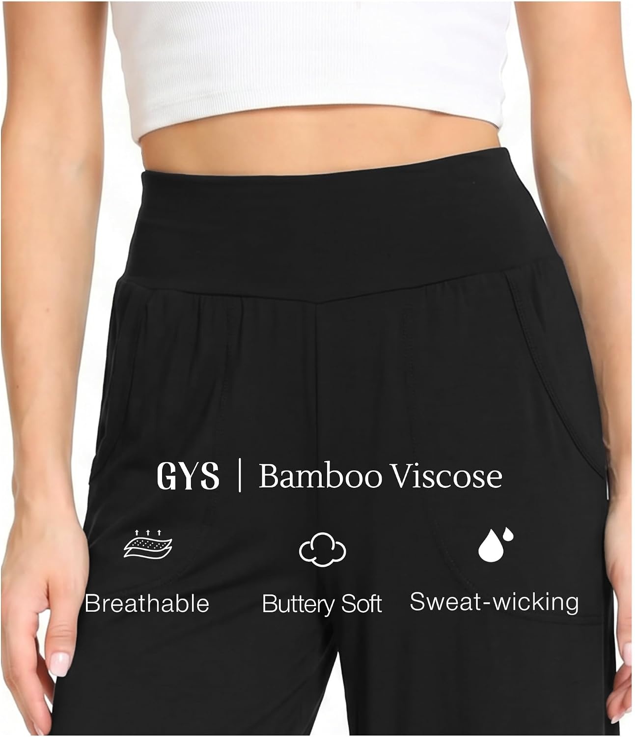 image:imageGYS Bamboo Viscose Womens Capri Pajama Pants Black Small Soft Culottes Cropped Lounge Pants Lightweight Flowy Yoga Pants Knitted Gaucho Pants Wide Leg High Waist PJ Bottom