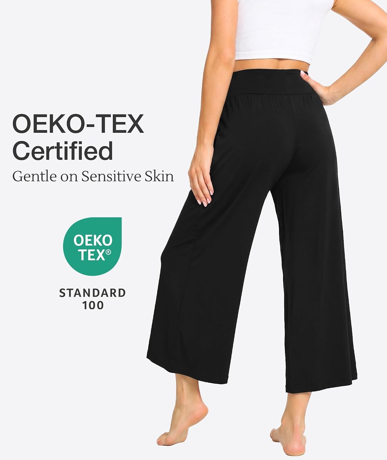 image:imageGYS Bamboo Viscose Womens Capri Pajama Pants Black Small Soft Culottes Cropped Lounge Pants Lightweight Flowy Yoga Pants Knitted Gaucho Pants Wide Leg High Waist PJ Bottom
