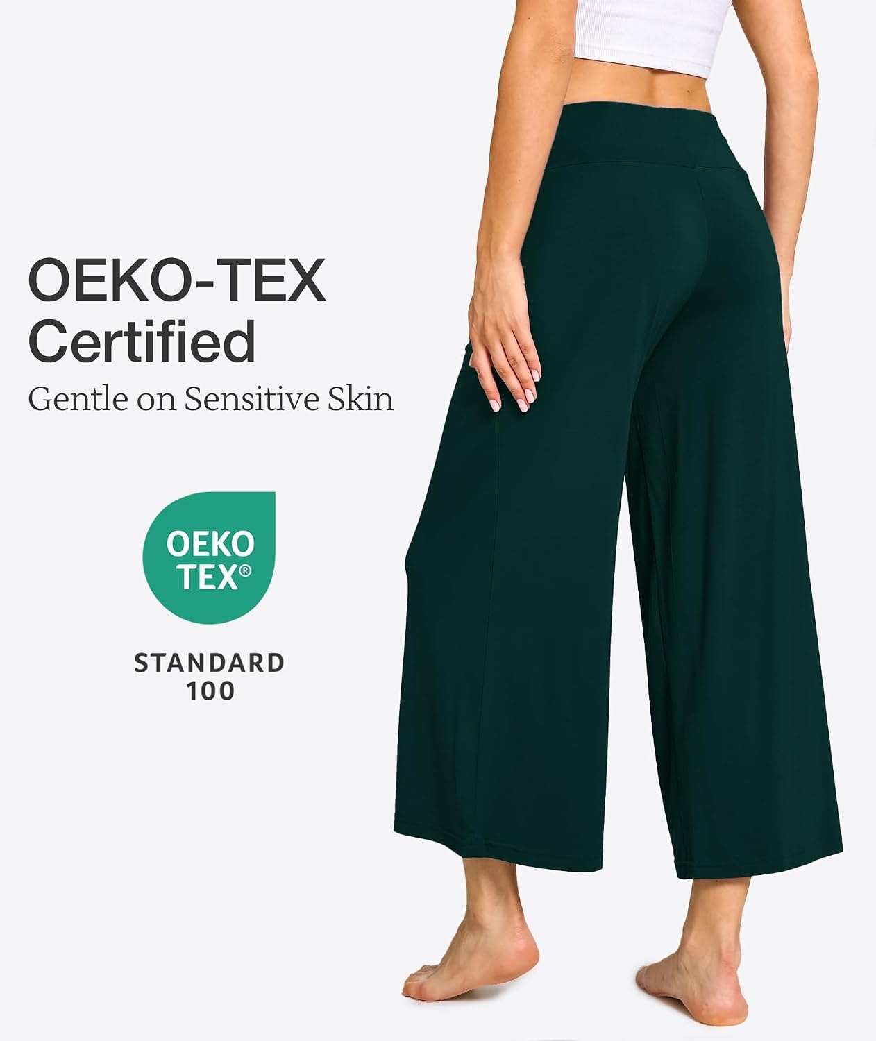 image:imageGYS Bamboo Viscose Womens Capri Pajama Pants Dark Green Small Soft Culottes Cropped Lounge Pants Lightweight Flowy Yoga Pants Knitted Gaucho Pants Wide Leg High Waist PJ Bottom