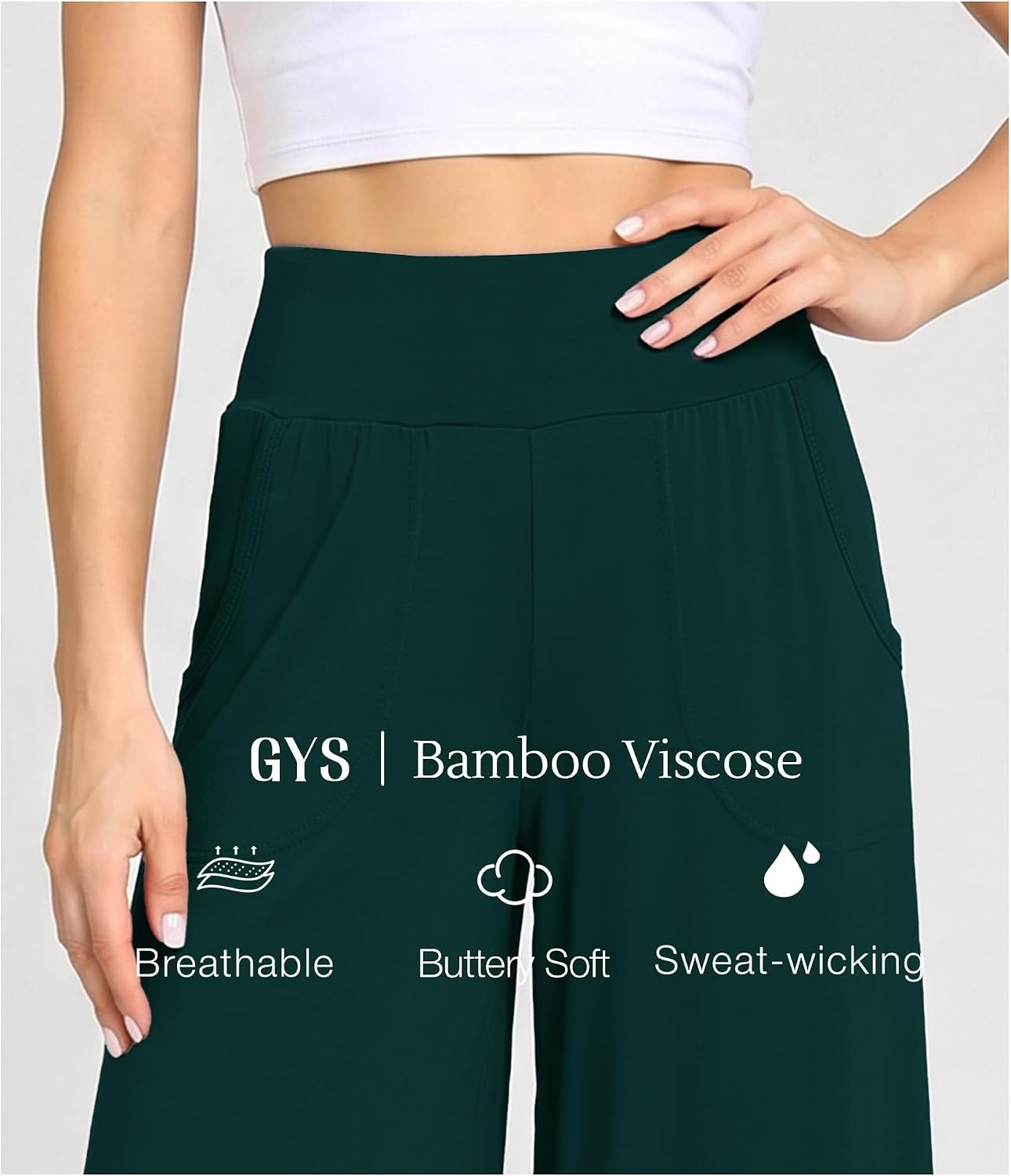 image:imageGYS Bamboo Viscose Womens Capri Pajama Pants Dark Green Small Soft Culottes Cropped Lounge Pants Lightweight Flowy Yoga Pants Knitted Gaucho Pants Wide Leg High Waist PJ Bottom