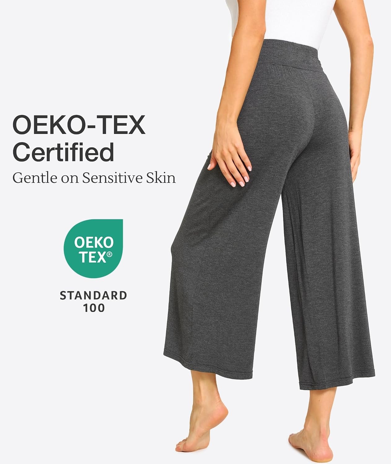 image:imageGYS Bamboo Viscose Womens Capri Pajama Pants Dark Grey Large Soft Culottes Cropped Lounge Pants Lightweight Flowy Yoga Pants Knitted Gaucho Pants Wide Leg High Waist PJ Bottom