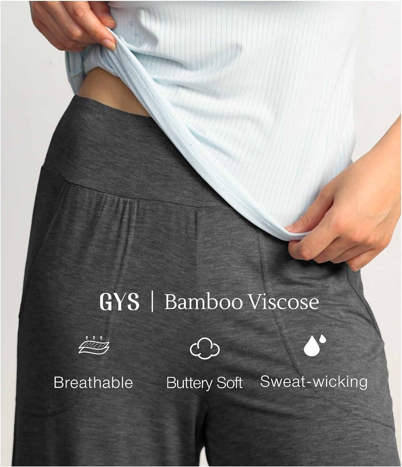 image:imageGYS Bamboo Viscose Womens Capri Pajama Pants Dark Grey XLarge Soft Culottes Cropped Lounge Pants Lightweight Flowy Yoga Pants Knitted Gaucho Pants Wide Leg High Waist PJ Bottom