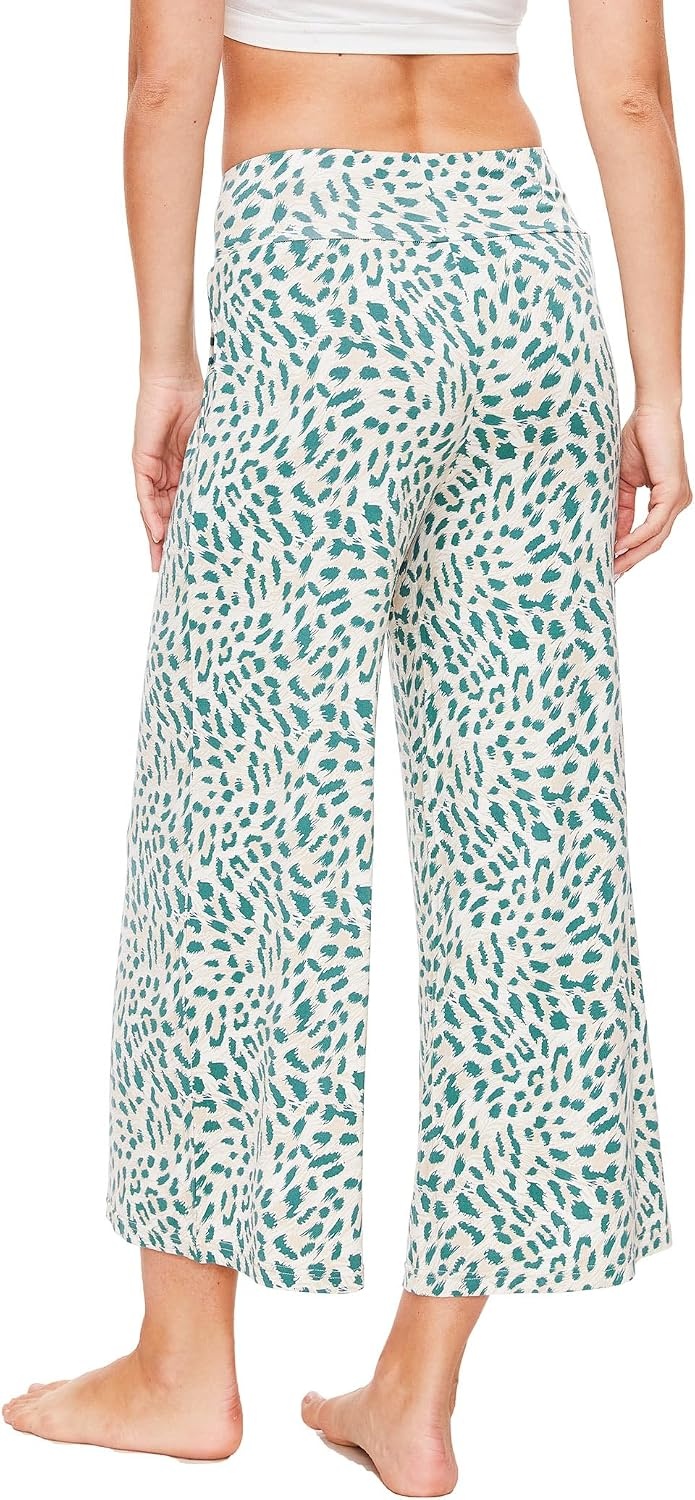 image:imageGYS Bamboo Viscose Womens Capri Pajama Pants Green Leopard XLarge Soft Culottes Cropped Lounge Pants Lightweight Flowy Yoga Pants Knitted Gaucho Pants Wide Leg High Waist PJ Bottom