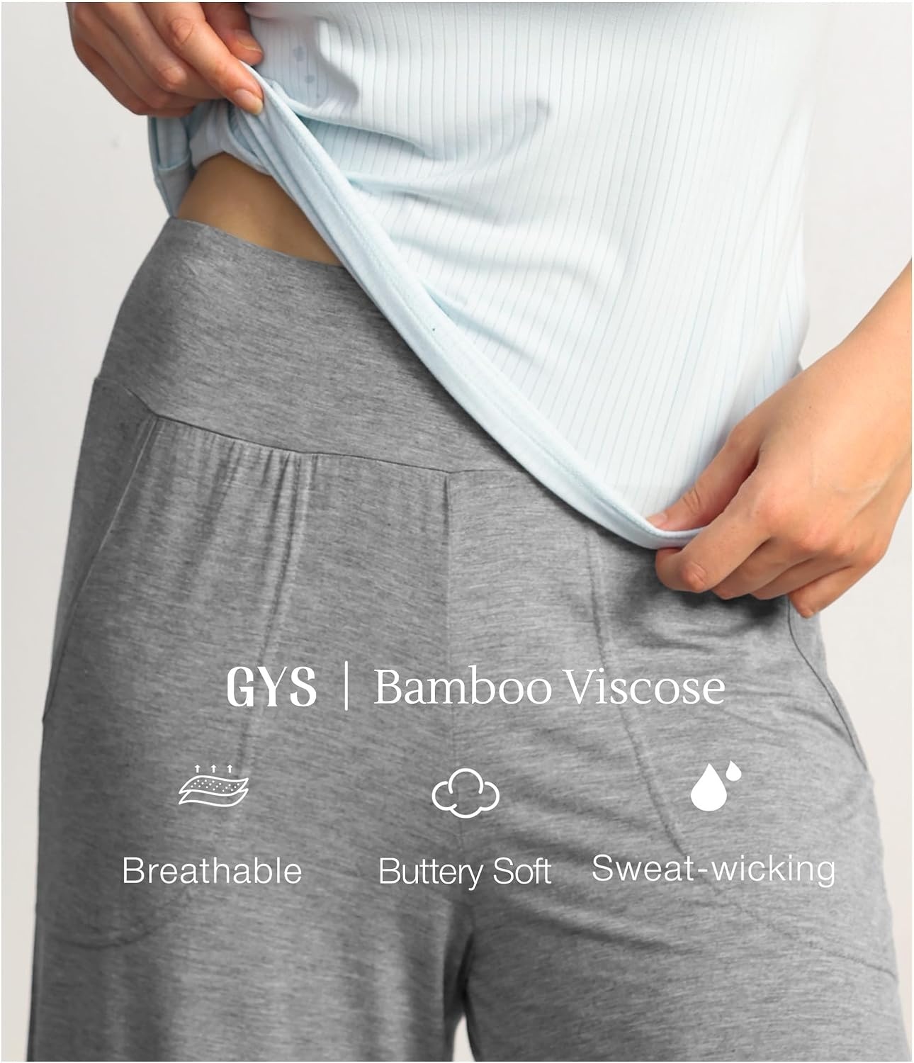 image:imageGYS Bamboo Viscose Womens Capri Pajama Pants Heather Grey XLarge Soft Culottes Cropped Lounge Pants Lightweight Flowy Yoga Pants Knitted Gaucho Pants Wide Leg High Waist PJ Bottom