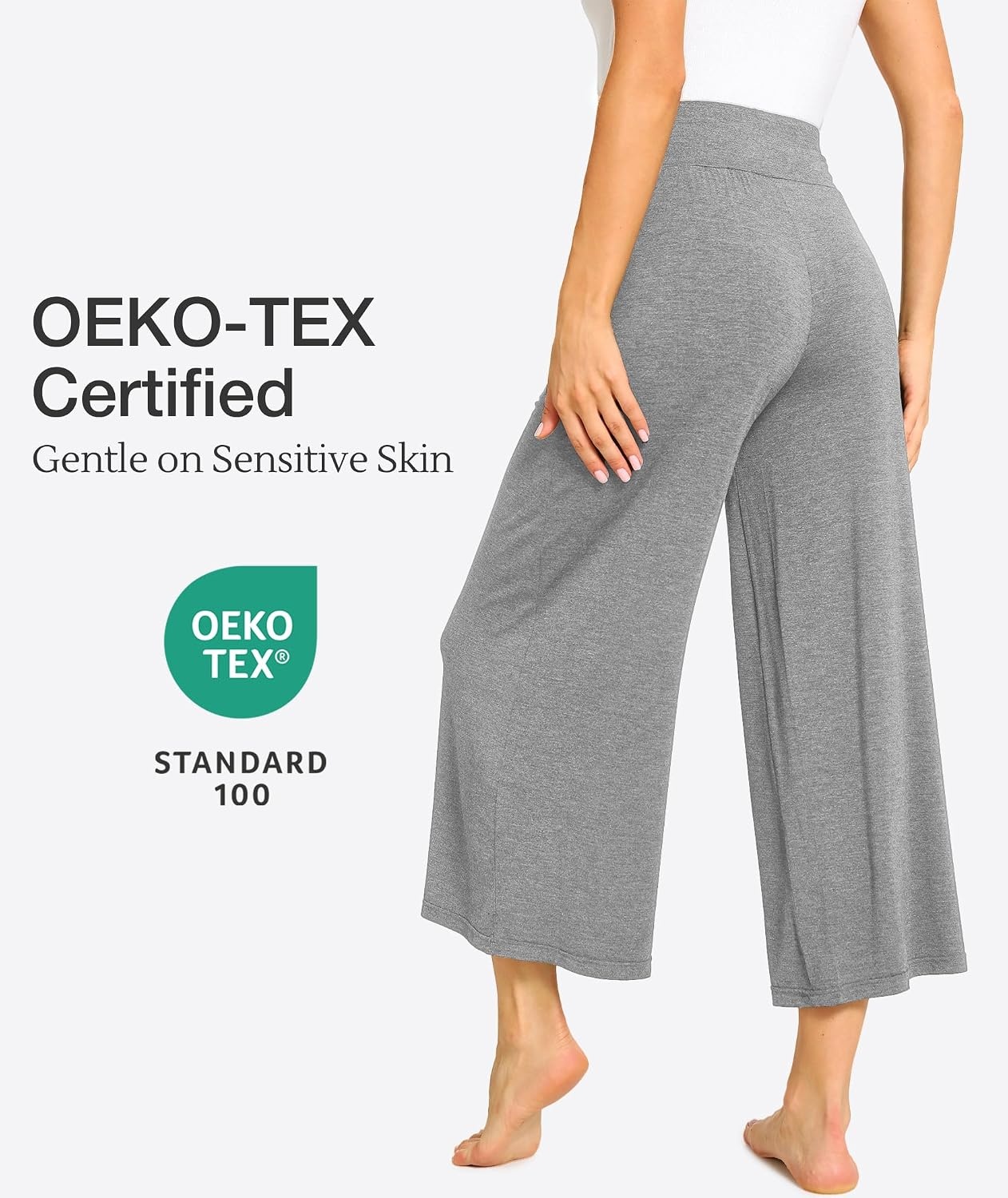 image:imageGYS Bamboo Viscose Womens Capri Pajama Pants Heather Grey XXLarge Plus Soft Culottes Cropped Lounge Pants Lightweight Flowy Yoga Pants Knitted Gaucho Pants Wide Leg High Waist PJ Bottom