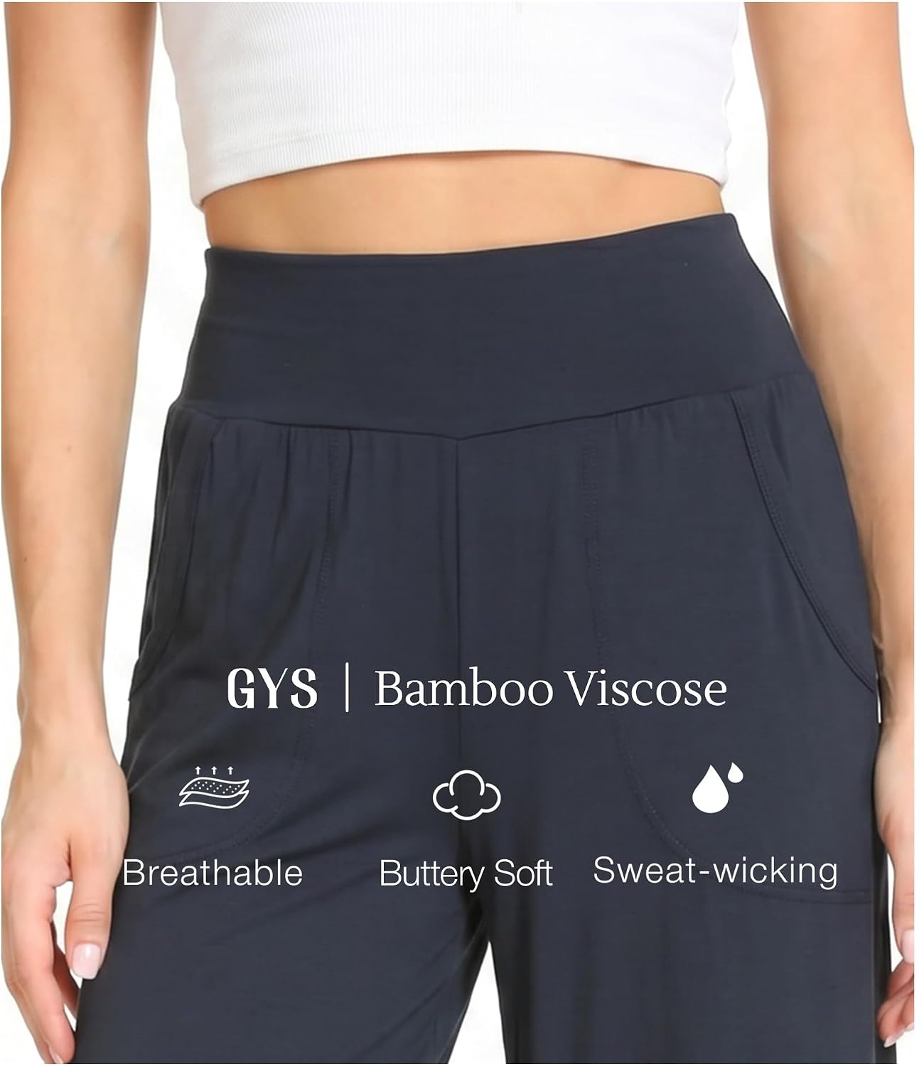image:imageGYS Bamboo Viscose Womens Capri Pajama Pants Midnight Blue Large Soft Culottes Cropped Lounge Pants Lightweight Flowy Yoga Pants Knitted Gaucho Pants Wide Leg High Waist PJ Bottom